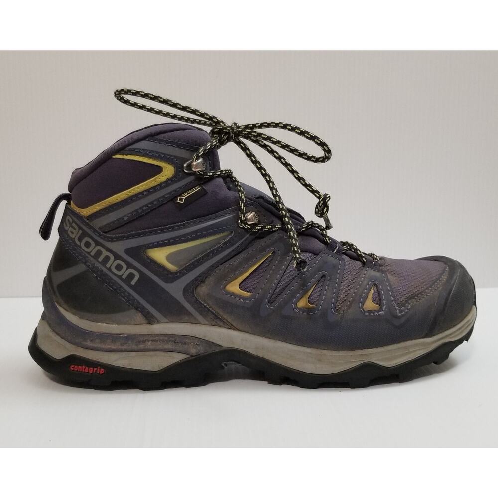 Salomon X Ultra 3 Mid Goretex 398691 Gray Blue Waterproof Hiking Boot Women Sz 8